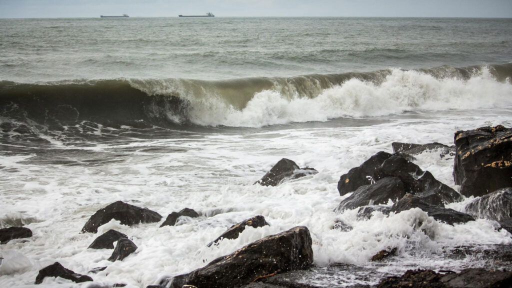 High Tides Hitting Rocks.