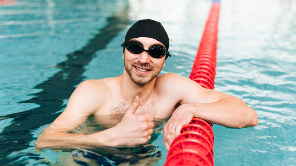 Man Happily Swimming.